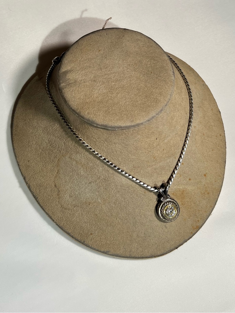 Brighton Heiress Silver & Gold Heart Pendant Crystal Necklace Rope Chain 8.5” L